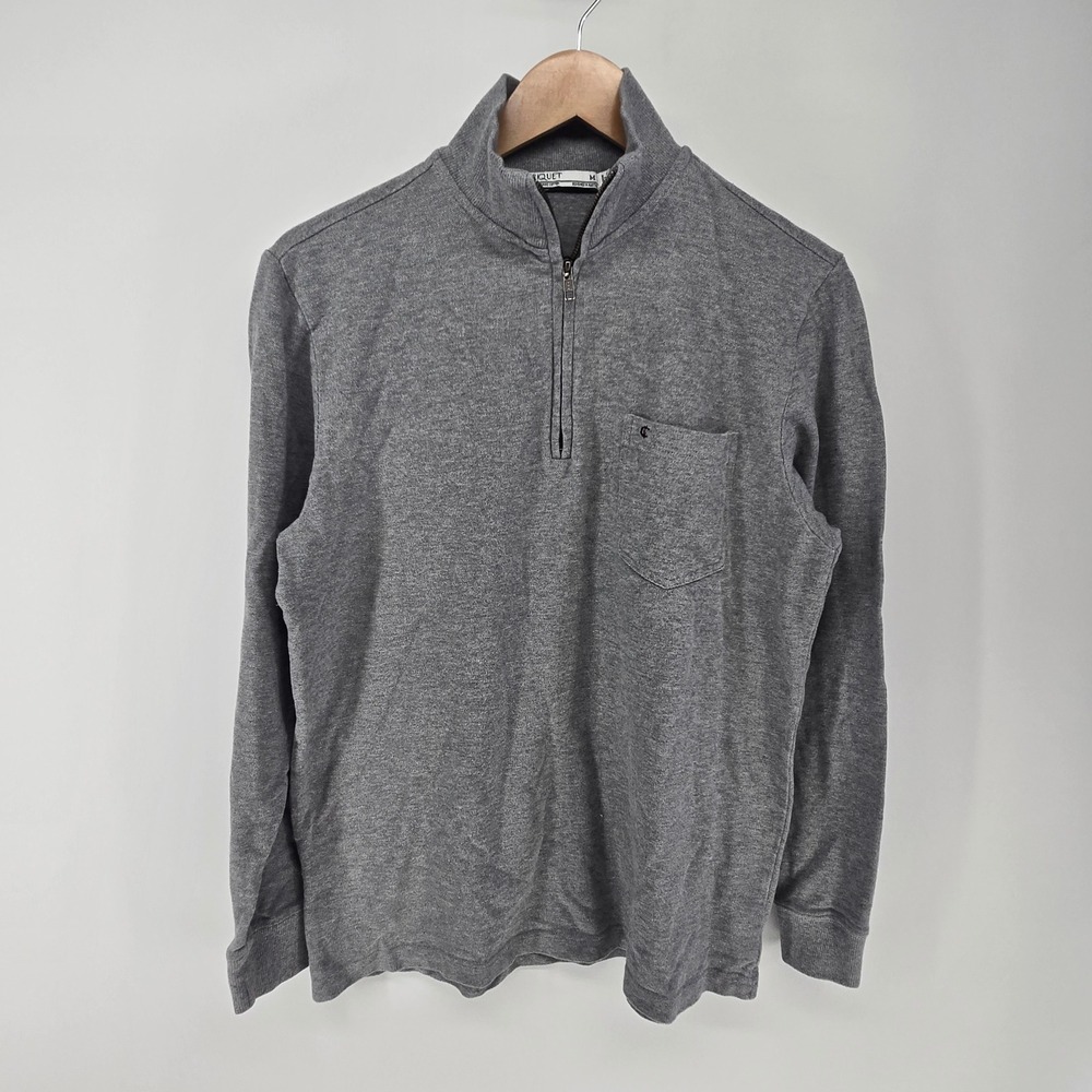 Criquet Quarter Zip Pullover Mens Medium Gray Organic Pique Pocket Mock Neck M